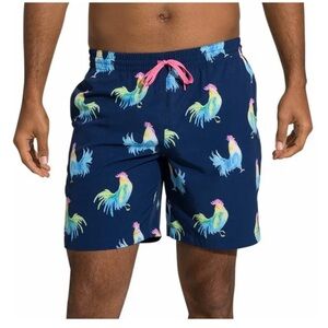 NWT Chubbies Fowl Play Navy Rooster Print Swim Trunks